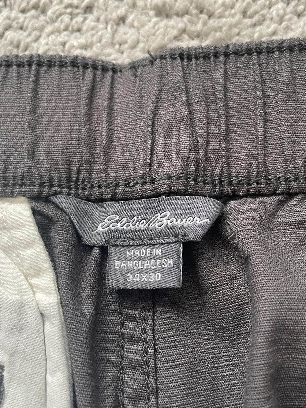 Lot of 2 Eddie Bauer Mens 34x30 Stretch Chino Pants Elastic Waist Brown Charcoal